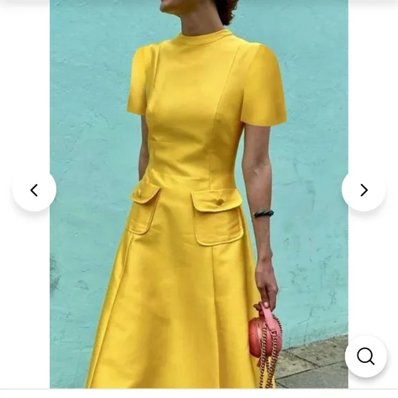 Maxi short sleeve pocket mod sunflower yellow retro vibe elegant dress - Picture 5 of 7